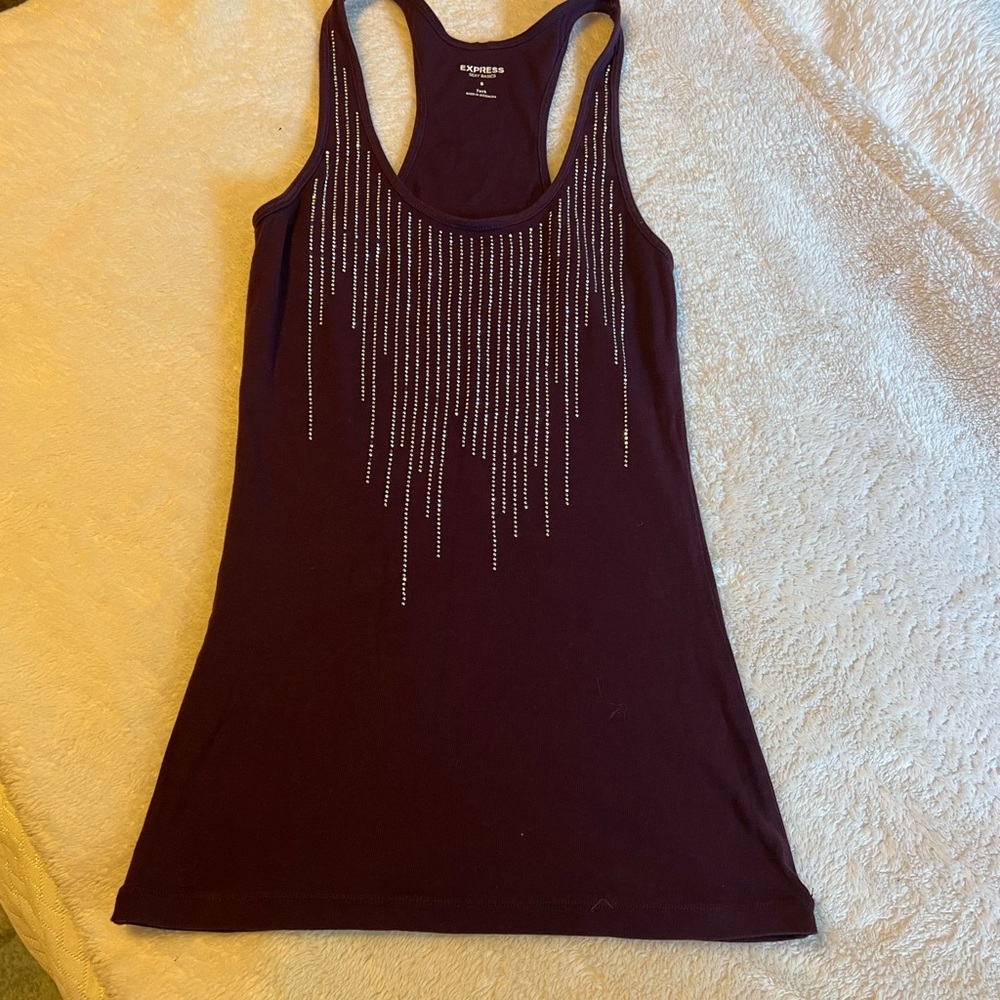 Express plum rhinestoned tank top